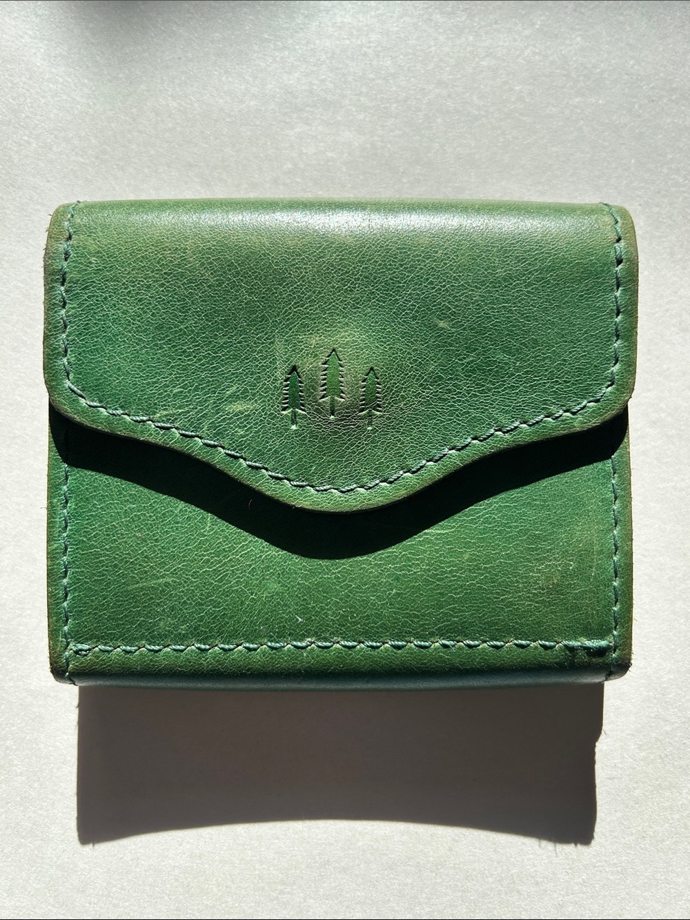 Portland Leather Goods Green Fold Wallet with Subtle Timeless Embossed Trees